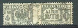 LUOGOTENENZA 1946 PACCHI POSTALI 4 LIRE USATA - Paketmarken