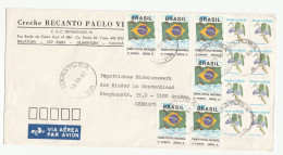 1992 Brazil COVER 14 Stamps FLOWER Clitoria Fairchildiana And FLAG Guaratura CRECHE To Germany CHILDREN MISSION - Covers & Documents