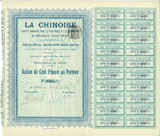 Titre De 1908 - La Chinoise - Sté Anonyme Pour Le Traitement Et Le Dégommage Du China-Grass Et Autres Textiles - - Industrial