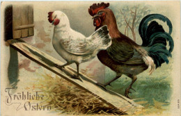 Ostern - Geflügel - Chicken - Prägekarte - Pâques