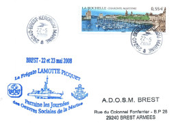 ENVELOPPE AVEC CACHET OFFICIEL FREGATE FASM LAMOTTE PICQUET - PARRAINE LES JOURNEES DES OEUVRES SOCIALES DE LA MARINE - Poste Navale