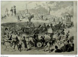 La Cavalcade Du Denier Des écoles à Bruxelles  - Page Original 1877 - Historical Documents