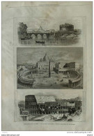 Trois Monuments De Rome - Le Château Saint-Ange, L'église Saint-Pierre, Le Colisée - Page Original 1877 - Historische Dokumente