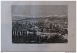 La Chaine Des Pyrénées, Vue De La Terrasse Du Château De Pau - Dessin De H. Clerget-  Page Original 1877 - Historische Documenten