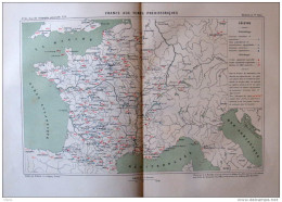 France Aux Temps Préhistoriques -  Carte Original En Couleur 1877 - Historical Documents