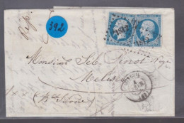 2 Timbres  Napoléon III   N° 14  20 C Bleu   Sur Lettre   1858   Destination   Mélisey  Pc 1812 - 1853-1860 Napoleon III
