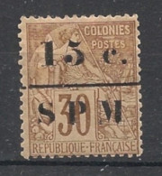 SPM - 1885-91 - N°YT. 12 - Type Alphée Dubois 15c Sur 30c Brun - Neuf * / MH - Neufs