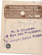 Paris - PostCard From International Club For P.P.-Exchange Member No. 370(!) Very Early!  Nome "Globus" - Ile-de-France