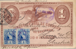 1898 GUATEMALA - LINZ , FERROCARRIL NORTE , ENTERO POSTAL CIRCULADO VIA PUERTO BARRIOS , LLEGADA , YV. 44 X 2 - Guatemala
