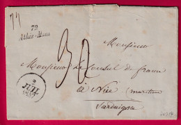 CURSIVE 72 ATHIS MONS 1847 POUR NICE ETATS SARDE INDICE 14 LETTRE - 1801-1848: Precursors XIX