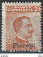 1921-22 Egeo Piscopi 20c. Arancio Mc. MNH Sassone N. 11 - Other & Unclassified