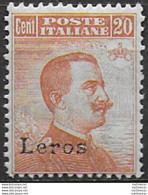 1921-22 Egeo Lero 20c. Arancio MNH Sassone N. 11 - Altri & Non Classificati