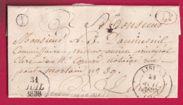 CAD TYPE 13 LISIEUX CALVADOS BOITE RURALE I CREVECOEUR POUR LISIEUX TAXE LOCALE 1 1838 DECIME RURAL LETTRE - 1801-1848: Precursors XIX