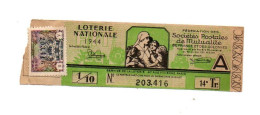 Billet De Loterie Nationale Fédération Des Sociétés Postales De Mutualité De France Et Des Colonies N°203.416 De 1944 - Textile & Clothing