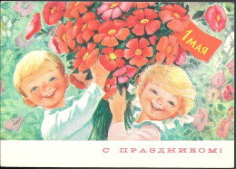 Russia 3K Picture Postal Stationery Card 1970 Mailed. 1st May Communist Propaganda Children Flowers - 1970-79