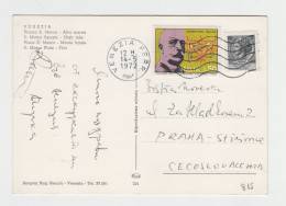 ITALY 1970s Pc With Mi#1357 (50L) Stamp G.VERGA Sent VENEZIA To Czech, Postcard VENEZIA Piazza S.Marco Flooded (815) - 1971-80: Marcophilie