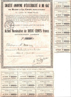 Sté Anonyme D'Electricité Et Du Gaz De Bléré & La Croix  Action Nominative De 200 Francs 1928  N° 2.641 - 15 Coupons - Elektrizität & Gas