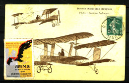 REIMS AVIATION - Juillet 1910 - Vignette Sur CP "Double Monoplan Breguet" - TB - Aviazione