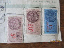 TIMBRES FISCAUX 10 FRANCS,90c,5c D.A SUR TRAITE MANUFACTURE DE CRAIES ROBERT DU 15 JUILLET 1938 - Covers & Documents