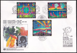 UNO NEW YORK - WIEN - GENF 1992 TRIO-FDC Umweltgipfel + Stempel Earth Summit - New York/Geneva/Vienna Joint Issues