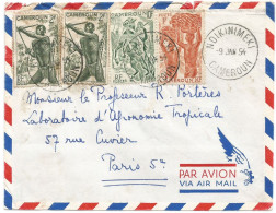 CAMEROUNE 1954 TP N°282,285x2,291 SUR LETTRE PAR AVION NDIKINIMEKI POUR PARIS 9 JAN 54 TB - Cartas & Documentos