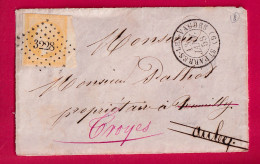 N°13 BDF JAUNE CITRON PC 3328 ST PARRES LES VAUDES AUBE POUR TROYES DEVNAT DE LETTRE LETTRE - 1849-1876: Periodo Classico