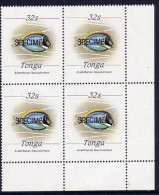 Tonga 1987 32s Fish Block Of 4 Specimen - Scarce (no Date At Bottom) - Peces