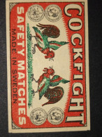 Cockfight Matches. Manufactured Sweden - Matchbox Labels