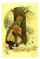 *CPM  De Voeux Anglaise  - Double - Femme Et 2 Enfants Observant Un Oiseau Dans La Neige - Anno Nuovo