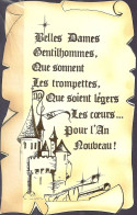 *CPM - Belle Carte De Vœux Forme Parchemin - Château Fort Et Trompettes - New Year