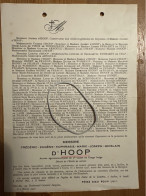 Messire Frederic D’Hoop Agronome Au Congo Belge *1897 Ixelles +1931 Uccle Ixelles De Vinci De Winnezeele Everarts De Vel - Obituary Notices