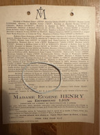 Madame Eugène Henry Née Ernestine Lion *1843 Dinant +1926 Lisogne Chateau D’Hoop Henry De Frahan Gourdet De Posch - Obituary Notices