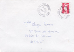 1990--Lettre  Saint-Laurent-de-la-Cabrerisse-11 à St Chinian--34-type Marianne Bicentenaire -cachet  19-9-1990 - 1961-....