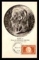 MONACO - REPRODUCTION D'UNE PIECE EN OR REPRESENTANT ALBERT 1ER, PRINCE DE MONACO 1848-1922 - CACHET 1ER JOUR - Cartas Máxima