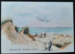 40 -  LES  LANDES Aquarelle De Robert LEPINE  - Promenade Dans Les Dunes - Cavaliers - - Sonstige & Ohne Zuordnung