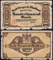 Notgeld Bergisch Gladbach 100-Tausend Mark 1923 Notgeld Extrem Stark Gebraucht - Sonstige & Ohne Zuordnung