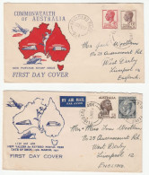 2 Diff 1952 AUSTRALIA FDCs GVI  1/ 1/2d , 2/6d ,  4 1/2d,  6 1/2d  Stamps Flinders Park  To GB  Fdc Cover - Primo Giorno D'emissione (FDC)