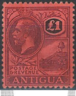 1922 Antigua Giorgio V 1£ Purple And Black-red MNH SG N. 61 - Autres & Non Classés