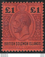 1914 British Solomon 1£ Purple And Black-red MNH SG N. 38 - Autres & Non Classés