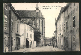 CPA Saint-Nicolas-de-Port, Boutiques Et Eglise En Grande Rue  - Saint Nicolas De Port