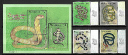 Malaysia 2002 MiNr. 1082 - 1087 (Block 60D) Reptiles Snakes  4V+ S\SH MNH** 8.20 € - Snakes