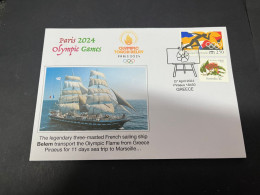 27-4-2024 (3 Z 12) Paris Olympic Games 2024 - Olympic Flame Travel From Piraeus To Marseille On Sail Ship BELEM - Sommer 2024: Paris