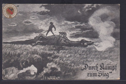 Ansichtskarte Künstlerkarte Signiert F. Wagner Besiegter Drache Durch Kampf Zum - Bohemen En Moravië