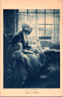 27-4-2024 (3 Z 13) VERY OLD (b/w) Art Painting By E.Pieters (Petit Frère / Little Brother) - Pintura & Cuadros