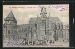 CPA Evron, Eglise Et Place  - Evron