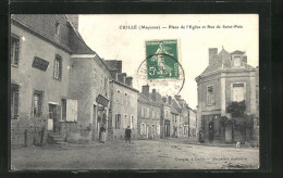 CPA Cuillé, Place De L`Église Et Rue De Saint-Poix  - Autres & Non Classés