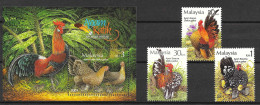 Malaysia 2001 MiNr. 1051 - 1054 (Block 52) Birds Red Junglefowl (Gallus Gallus) 3V + 1  MNH** 7,90 € - Malesia (1964-...)