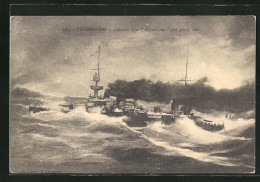 CPA Cherbourg, Cuirassé Type République Par Grosse Mer  - Oorlog