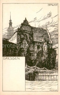 73821290 Dresden Elbe Stallhof Zeichnung  - Dresden