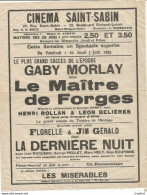 PP / Affichette PROGRAMME Cinéma SAINT-SABIN Gaby MORLAY Le MAITRE DES FORGES Les Miserables 1934 - Programme